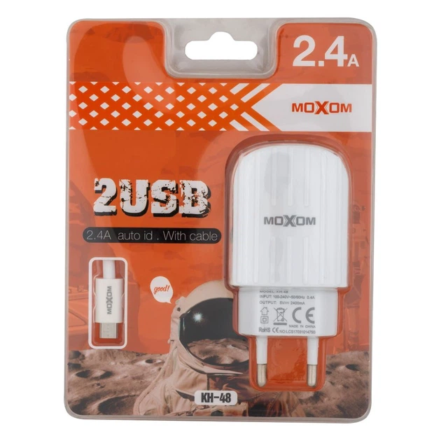 Мережевий Зарядний Пристрій Moxom KH-48 Micro Колір Білий - изображение 2