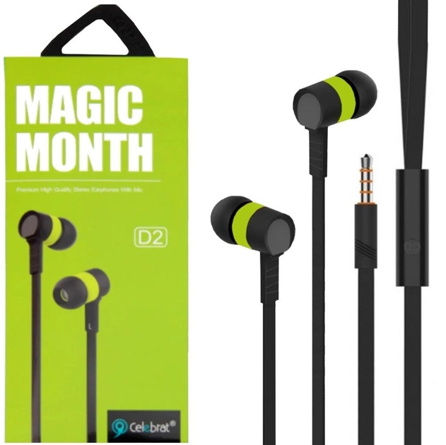Вакуумные наушники с микрофоном Celebrat D2 Magic Month - Черно-зеленые - изображение 2