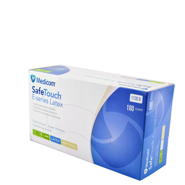 Рукавички Medicom SafeTouch Латексні медичні опудренниє Розмір L 100шт Білі - зображення 1