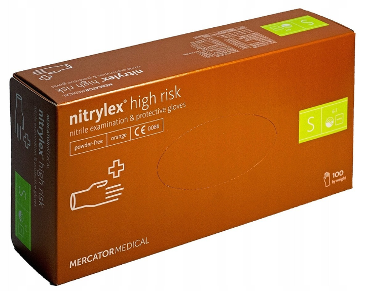Рукавички Nitrylex High Risk нітрилові текстуровані ультра щільні Розмір S 100шт Помаранчеві - зображення 1