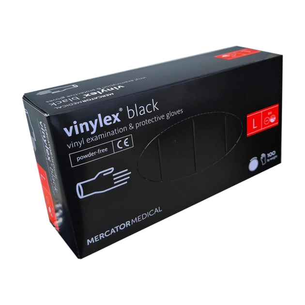 Рукавички Vinylex black Вінілові медичні неопудрені, Розмір L 100 шт - зображення 1