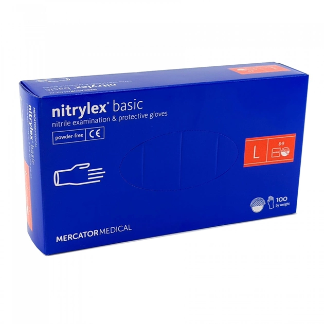 Рукавички Nitrylex basic медичні нітрилові неопудрені, Розмір L 100шт Сині - зображення 1