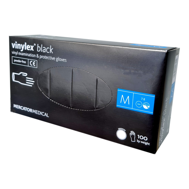Перчатки Vinylex black Виниловые медицинские неопудренные Размер М 100 шт - изображение 1
