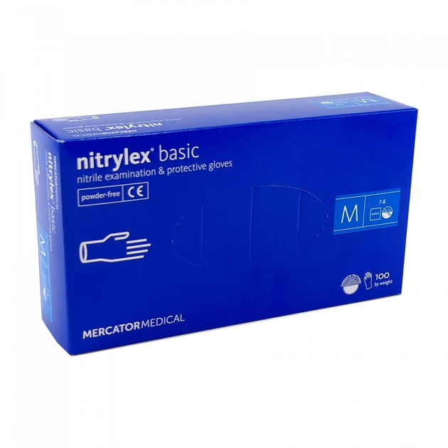 Рукавички Nitrylex basic медичні нітрилові неопудрені, Розмір M 100шт Сині - зображення 1