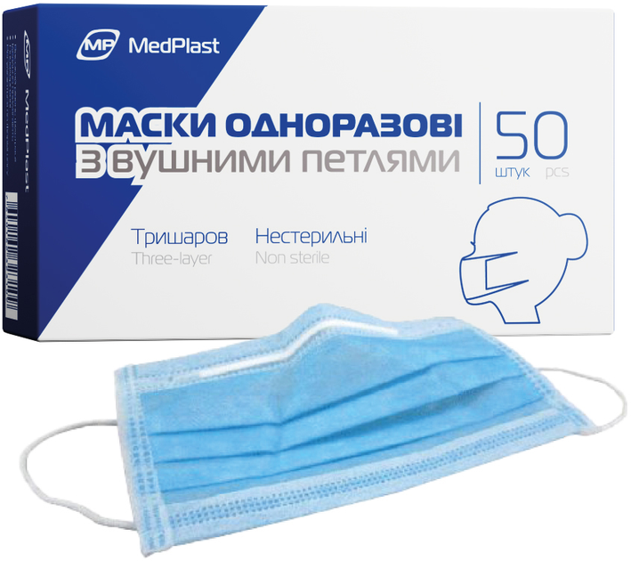 Маски одноразовые MedPlast с ушными петлями 50 шт (7640162323109) | ROZETKA