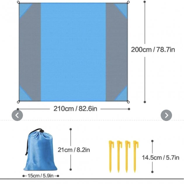Пляжный водонепроницаемый коврик подстилка покрывало UKC для моря и пикника 200x210 см голубой - изображение 2