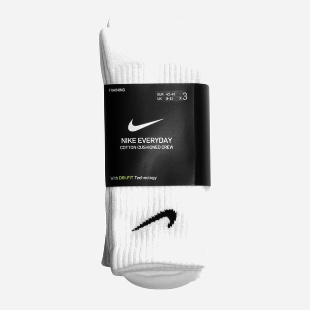 Набор мужских носков высоких хлопковых Nike U Nk Everyday Cush Crew SX7664-100 42-46 (L) 3 пары Белый (888407233883) - Фото 3 Набор мужских носков высоких хлопковых Nike U Nk Everyday Cush Crew SX7664-100 42-46 (L) 3 пары Белый (888407233883) - изображение 3