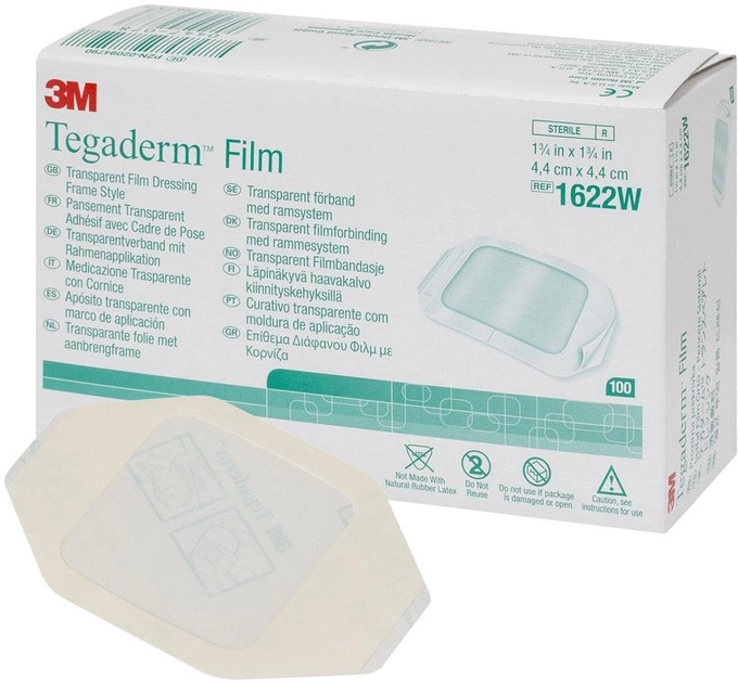 Прозрачная пленочная повязка на рамке 3M Tegaderm Film 4.4 х 4.4 см 1622W №100 - изображение 2