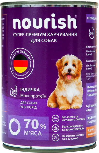 Консервы для собак всех пород Nourish индейка Монопротеин 400 г ...