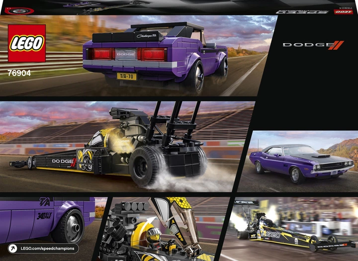 Zestaw klocków LEGO Speed Champions Mopar Dodge//SRT Top Fuel Dragster i 1970 Dodge Challenger T/A 627 elementów (76904) - obraz 9