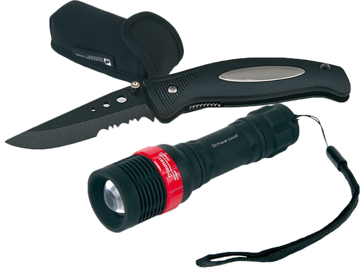 Набір зі світлодіодного ліхтарика та кишенькового ножа Schwarzwolf Nest Чорний (F2100100SA3) - зображення 1