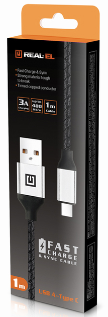Кабель Real-El Premium USB A - Type C Leather 1 м Black-silver (EL123500049) - зображення 7