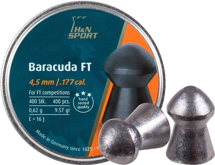 Кулі пневматичні H&N Baracuda FT. Кал. 4.51 мм Вага — 0.62 г. 400 шт./пач. (14530372) - зображення 1