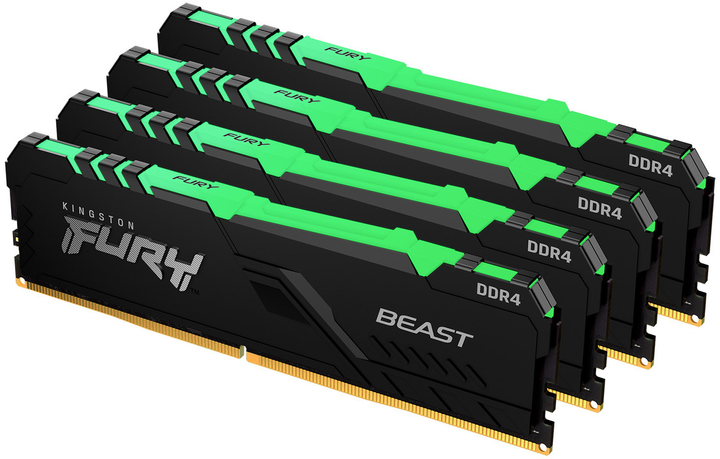 Оперативная память Kingston Fury DDR4-3600 131072MB PC4-28800 (Kit of 4x32768) Beast RGB Black (KF436C18BBAK4/128) - изображение 1