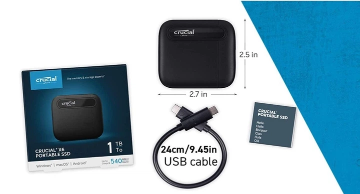 Внешний SSD накопитель Crucial X6 1TB Portable – до 540MB/s, USB
