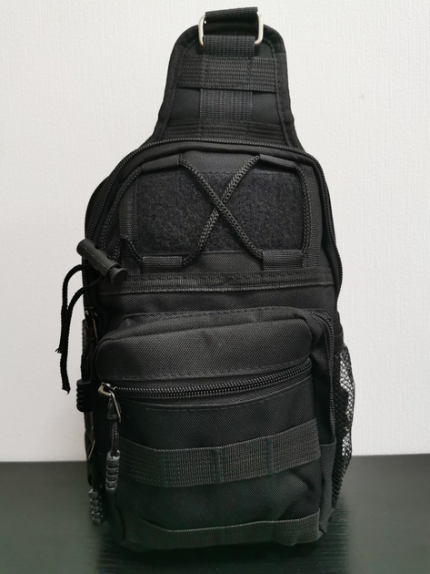 Тактическая мужская однолямочная нагрудная сумка через плечо черная - изображение 1