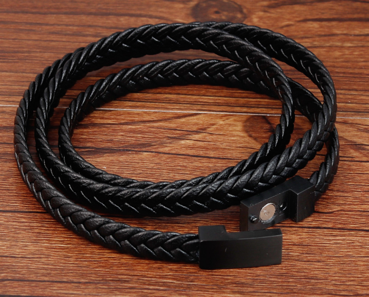 Чоловічий шкіряний браслет Primo Long Rope з магнітною застібкою Black Primo чорний - зображення 5