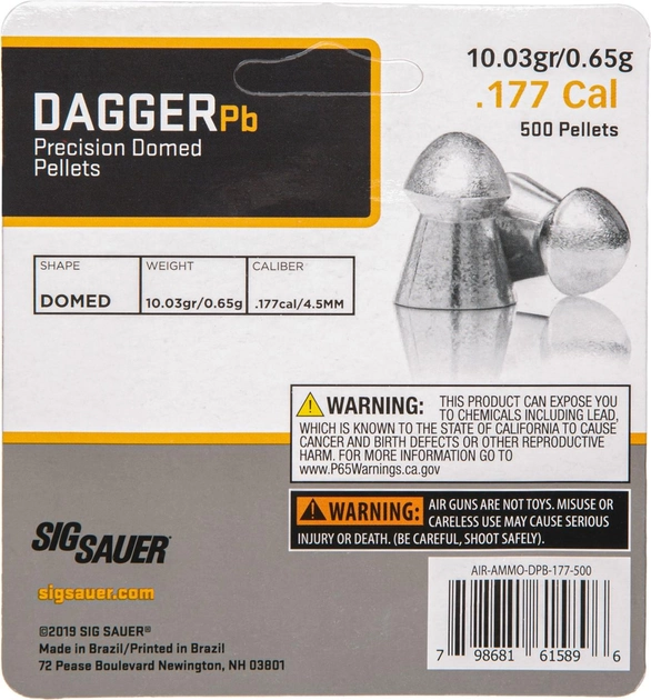 Пульки Sig Sauer Dagger 0.65 г, 500 шт, кал.4.5 мм (.177) (AIR-AMMO-DPB-177) - изображение 2