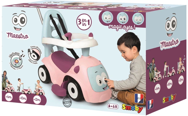 Машина для катання малюка Smoby Toys Маестро 3 в 1 зі звуковими ефектами рожева (720305) - зображення 3