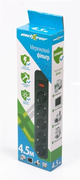 Фильтр питания Maxxter 5 розеток 4.5м (SPM5-G-15B) черный - изображение 2