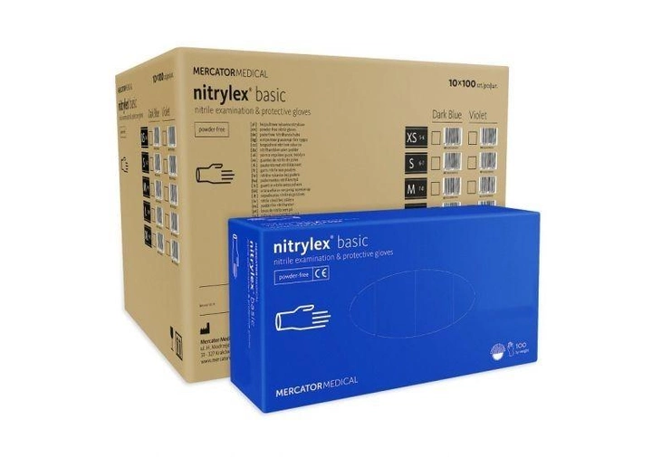 Рукавички нітрилові Nitrylex® Basic нестерильні неприпудрені XL 10 уп по 100 шт/50 пар/уп (6736073) - зображення 1