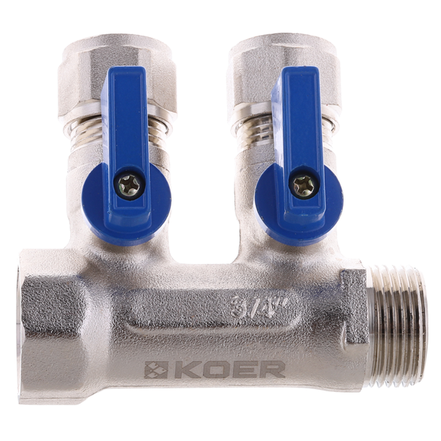 Коллектор с шаровыми кранами и фитингом KOER KR.1125-2 3/4"x2 WAYS (KR2835) - изображение 2