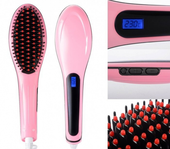 Электрическая расческа-выпрямитель утюжок для волос Fast Hair Straightener HQT-906 с LED дисплеем Pink - изображение 5