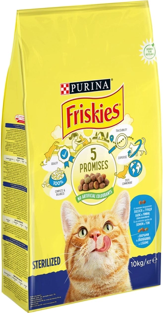 Сухой корм для стерилизованных кошек и котов Purina Friskies с лососем и овощами 10 кг (7613033205064) 