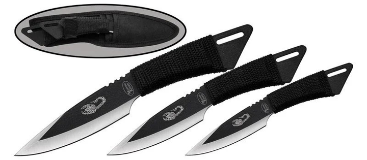 Метательные ножи набор 3 штуки в чехле нержавеющая сталь "Скорпион" Черные - зображення 1