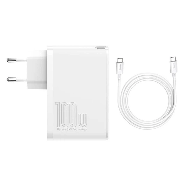 Блок питания Baseus 100W GaN2 Pro Quick Charger |2xUSB/2xType-C, QC/PD, 5A| + кабель USB-C 100W для MacBook/Huawei/Samsung/Asus/Google/Lenovo white - изображение 4