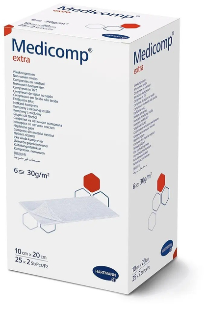 Серветки з нетканого матеріалу Medicomp® extra 10см х 20см 2шт x 25 - зображення 1