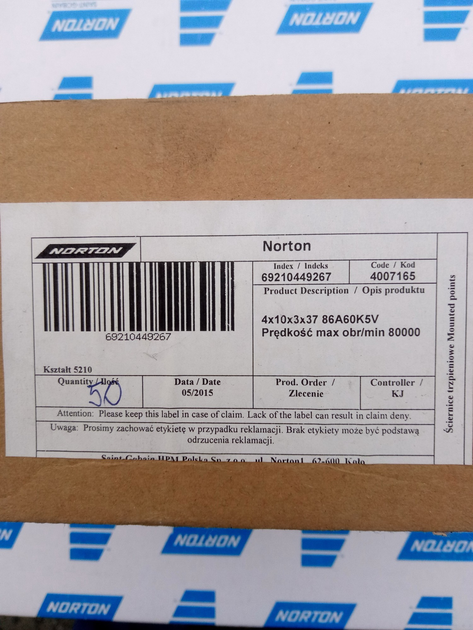 Шліфувальна Головка NORTON 4х10х3х37 - зображення 2