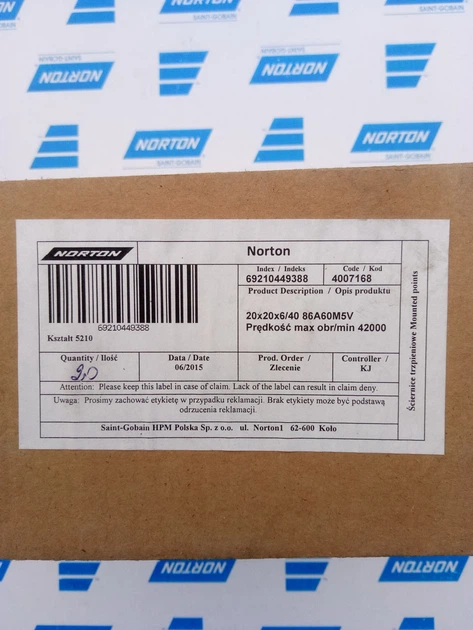Шліфувальна Головка NORTON 20х20х6х40 - зображення 2