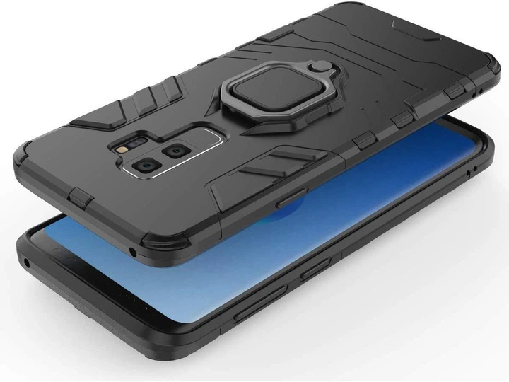 Чехол Iron Ring для Samsung Galaxy S9 Plus / G965 бампер противоударный с подставкой кольцом Black - изображение 3