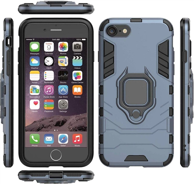 Чехол Iron Ring для Iphone SE 2020 бронированный Бампер с подставкой Dark-Blue - изображение 4