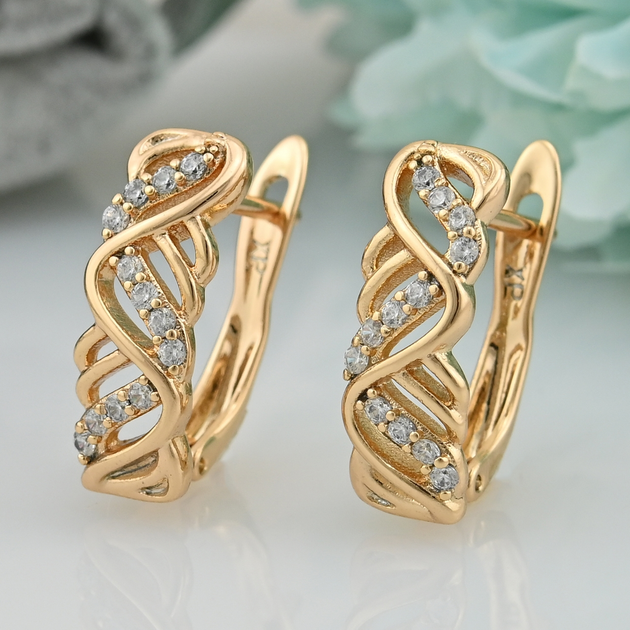 Серьги Xuping 30496 размер 17х6 мм вес 2.5 г белые фианиты позолота 18К ...
