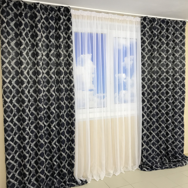 Жаккардовые шторы TG Home Геометрия 2*150*270 на тесьме №414 синий ...