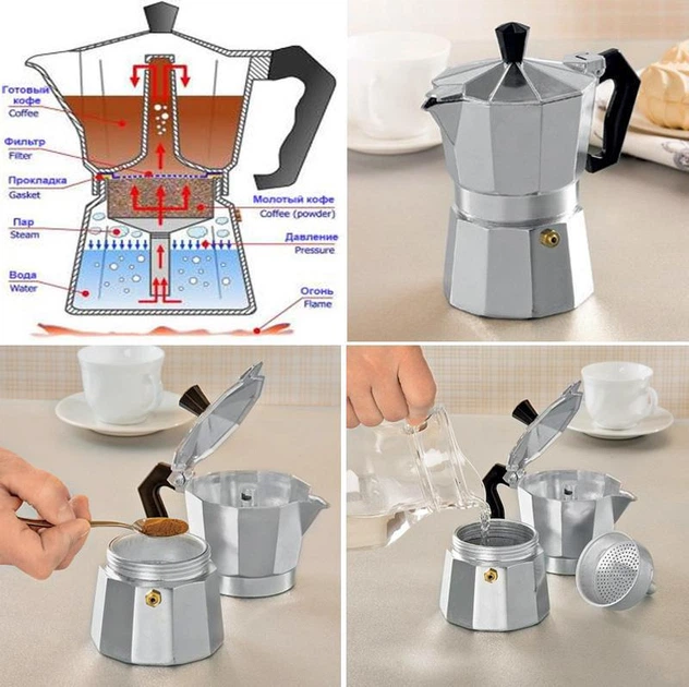Гейзерная кофеварка Empire Stainless Steel 450мл на 9 чашек - Фото 2 Гейзерная кофеварка Empire Stainless Steel 450мл на 9 чашек - изображение 2