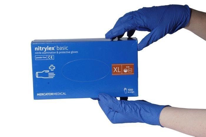 Нитриловые перчатки нестерильные одноразовые 100 шт/уп. синие размер М NITRYLEX BASIC - изображение 1