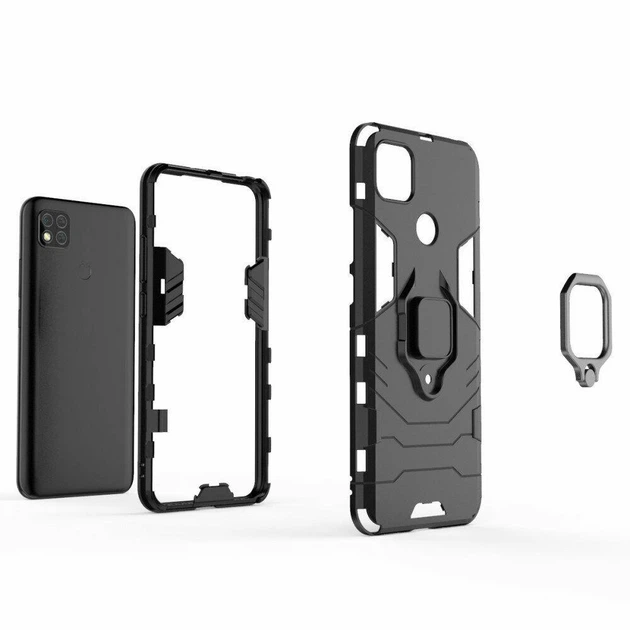 Чехол Fiji Ring для Xiaomi Redmi 9C бронированный бампер с кольцом черный - Фото 6 Чехол Fiji Ring для Xiaomi Redmi 9C бронированный бампер с кольцом черный - изображение 6