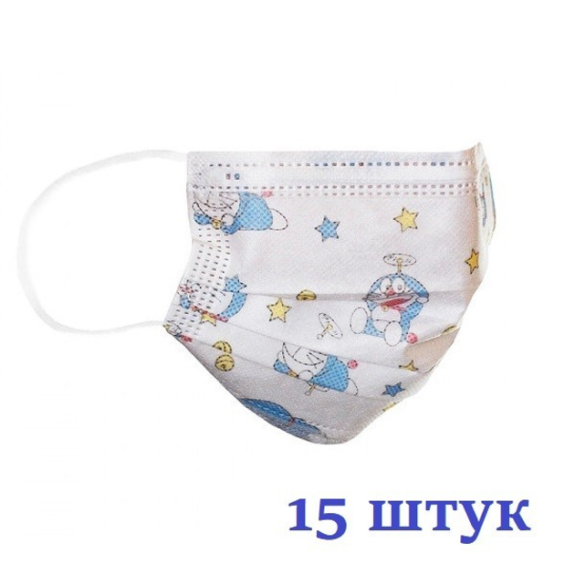 Маски медицинские НЗМ трехслойные не стерильные Котик с мельтблауном Украина высокое качество 15 шт - изображение 1