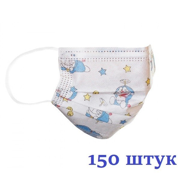 Маски медицинские НЗМ трехслойные не стерильные Котик с мельтблауном Украина высокое качество 150 шт - изображение 1