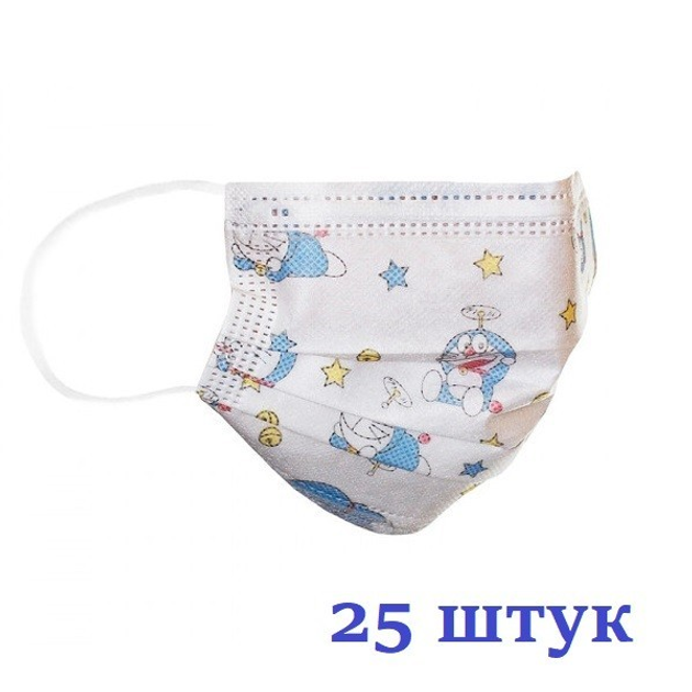 Маски медицинские НЗМ трехслойные не стерильные Котик с мельтблауном Украина высокое качество 25 шт - изображение 1