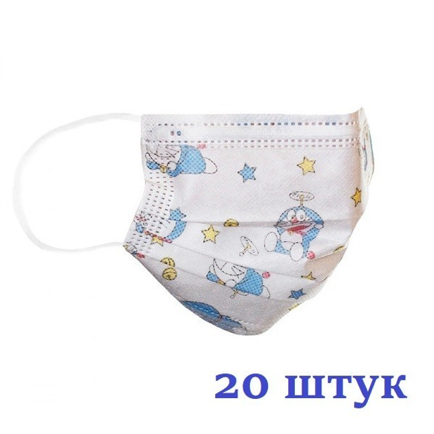 Маски медицинские НЗМ трехслойные не стерильные Котик с мельтблауном Украина высокое качество 20 шт - изображение 1