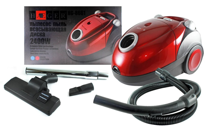 Пылесос вакуумный мешковой Haeger HG-8661 Red 2400W (узкая насадка для ...