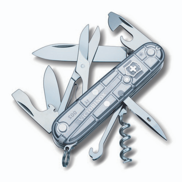 Складной нож Victorinox CLIMBER 91мм/14функ/сереб.прозр /штоп/ножн/крюк (блистер) Vx13703.T7B1 - зображення 1