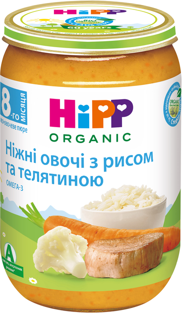 Упаковка м'ясо-овочевого пюре HiPP Ніжні овочі з рисом і телятиною 220 г x 6 шт. (9062300406358) - зображення 3