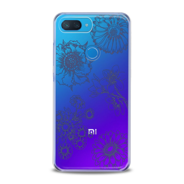 Чехол силиконовый для Xiaomi (Цветочный эскиз) Redmi Note 5 Pro ксиоми ...