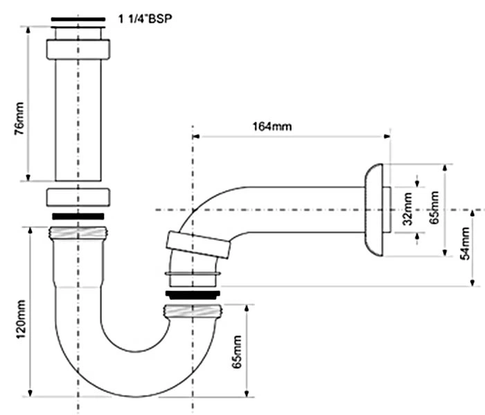 Сифон латунный для раковины McALPINE трубный без слива 1 1/4x32 хром ...