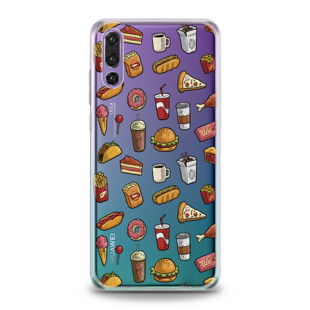 Чехол силиконовый для Huawei (Fast food, pattern) P30 Pro хуавей про ...